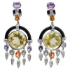 Online Pamono Platinum Earrings with Lemon Quartz, Amethysts, Topazs, Sapphires, Diamonds and Onyx, Set of 2