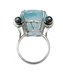 Sale Pamono Platinum Ring with Aquamarine and Diamonds and Onyx