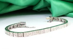 Pamono Platinum Rivière Bracelet with Calibrated Synthetic Rubies and Ring><noscript><img width=