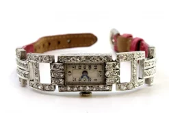 Hot Pamono Platinum Watch with Articulated Bracelet and Brilliant-Cut Diamonds with Pink Leather Strap