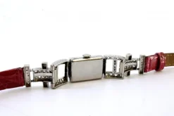 Hot Pamono Platinum Watch with Articulated Bracelet and Brilliant-Cut Diamonds with Pink Leather Strap