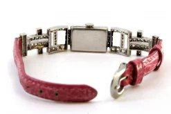 Hot Pamono Platinum Watch with Articulated Bracelet and Brilliant-Cut Diamonds with Pink Leather Strap