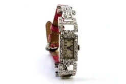 Hot Pamono Platinum Watch with Articulated Bracelet and Brilliant-Cut Diamonds with Pink Leather Strap