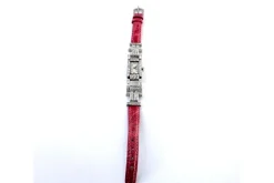 Hot Pamono Platinum Watch with Articulated Bracelet and Brilliant-Cut Diamonds with Pink Leather Strap