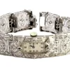 Pamono Platinum Watch with Articulated Bracelet, Brilliant-Cut Diamonds and Chips, with Safety Chain> Watches