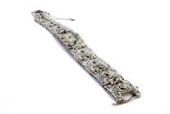 Pamono Platinum Watch with Articulated Bracelet, Brilliant-Cut Diamonds and Chips, with Safety Chain><noscript><img width=