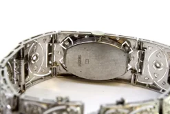 Pamono Platinum Watch with Articulated Bracelet, Brilliant-Cut Diamonds and Chips, with Safety Chain><noscript><img width=