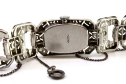 Pamono Platinum Watch with Articulated Bracelet, Brilliant-Cut Diamonds and Safety Chain> Watches