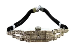 Pamono Platinum Watch with Brilliant-Cut Diamonds and Bracelet with Cordonèe