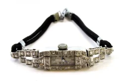Pamono Platinum Watch with Brilliant-Cut Diamonds and Bracelet with Cordonèe