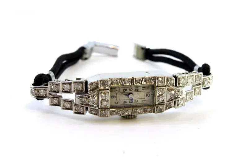 Pamono Platinum Watch with Brilliant-Cut Diamonds and Bracelet with Cordonèe
