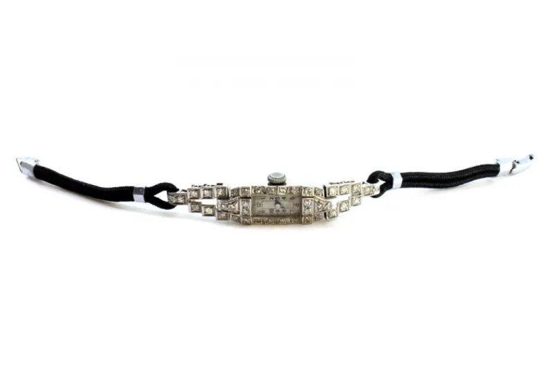 Pamono Platinum Watch with Brilliant-Cut Diamonds and Bracelet with Cordonèe