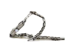 Pamono Platinum Watch with Brilliant-Cut Diamonds, Hinged Bracelet and Safety Chain><noscript><img width=