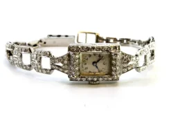 Pamono Platinum Watch with Brilliant-Cut Diamonds and Interlocking Link Bracelet> Watches
