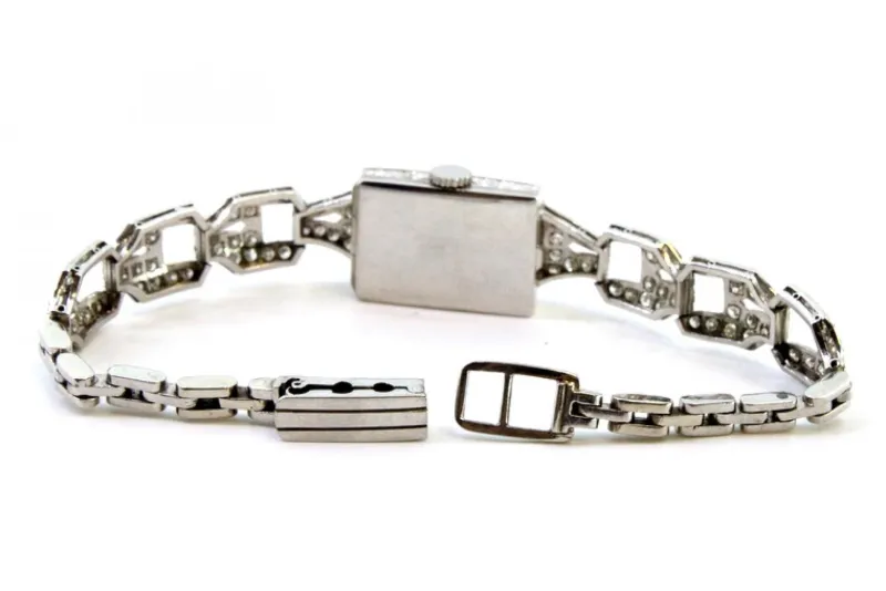 Pamono Platinum Watch with Brilliant-Cut Diamonds and Interlocking Link Bracelet> Watches