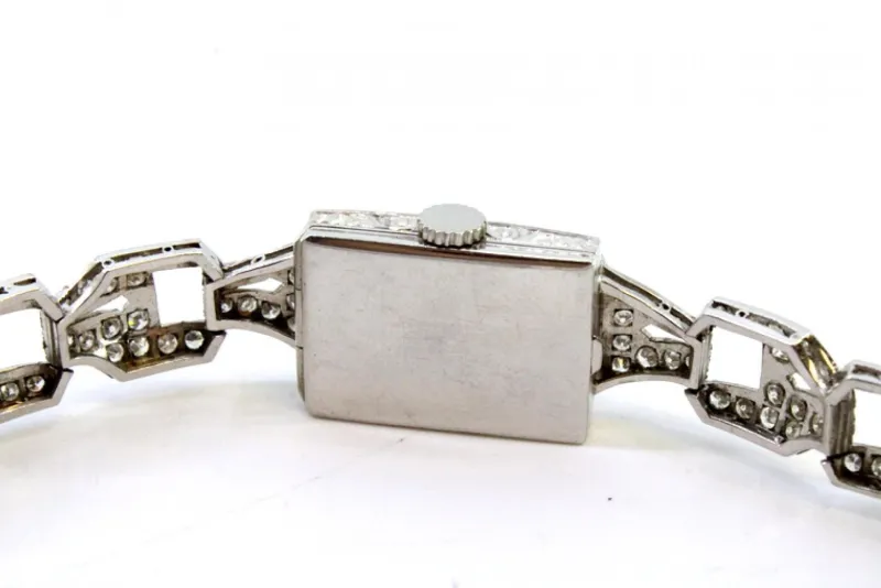 Pamono Platinum Watch with Brilliant-Cut Diamonds and Interlocking Link Bracelet> Watches