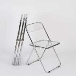 Pamono Plia Folding Chairs in Chrome and Clear Acrylic Glass attributed to Anonima Castelli, Italy, 1970s, Set of 4><noscript><img width=