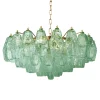 Pamono Poliedro Murano Glass Green Chandelier with Gold Metal Frame from Simoeng> Ceiling Lights