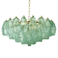 Pamono Poliedro Murano Glass Green Chandelier with Gold Metal Frame from Simoeng> Ceiling Lights
