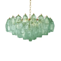 Pamono Poliedro Murano Glass Green Chandelier with Gold Metal Frame from Simoeng> Ceiling Lights