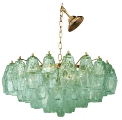 Pamono Poliedro Murano Glass Green Chandelier with Gold Metal Frame from Simoeng><noscript><img width=
