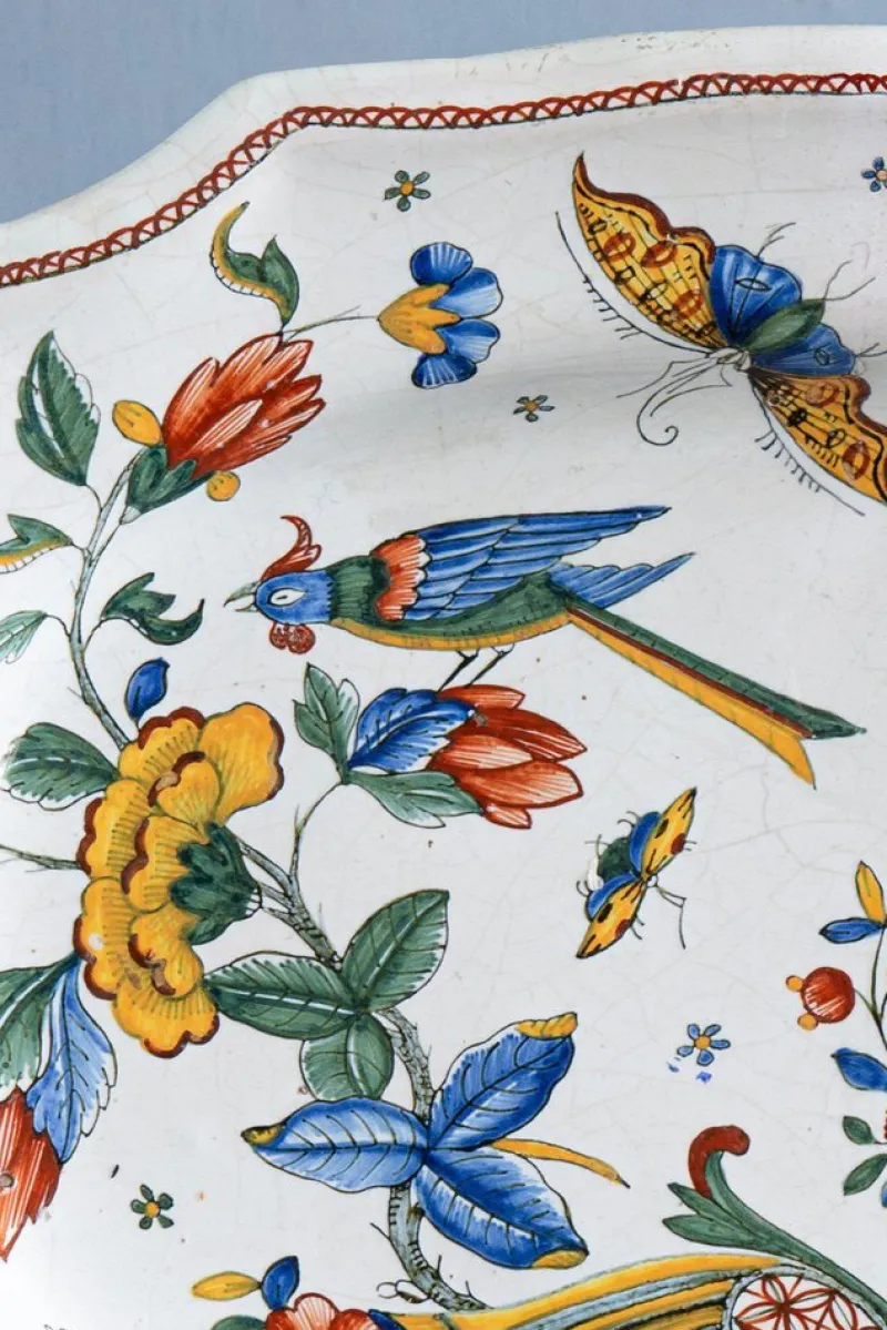 Outlet Pamono Polychrome Dish with Cornucopia by Rouen Faience, 1740s