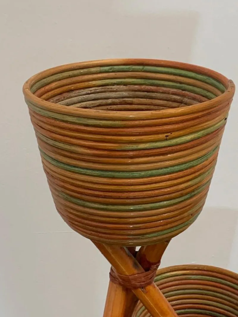 Discount Pamono Polychrome Wicker and Bamboo Vase Holder Tripods, 1970s