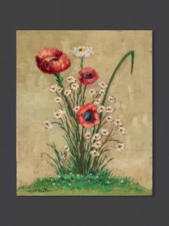 Discount Pamono Poppy and Sunflowers, 1960s, Oil Paintings on Plate, Framed, Set of 2