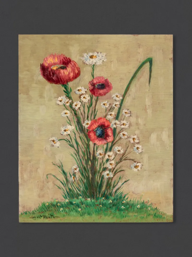 Discount Pamono Poppy and Sunflowers, 1960s, Oil Paintings on Plate, Framed, Set of 2