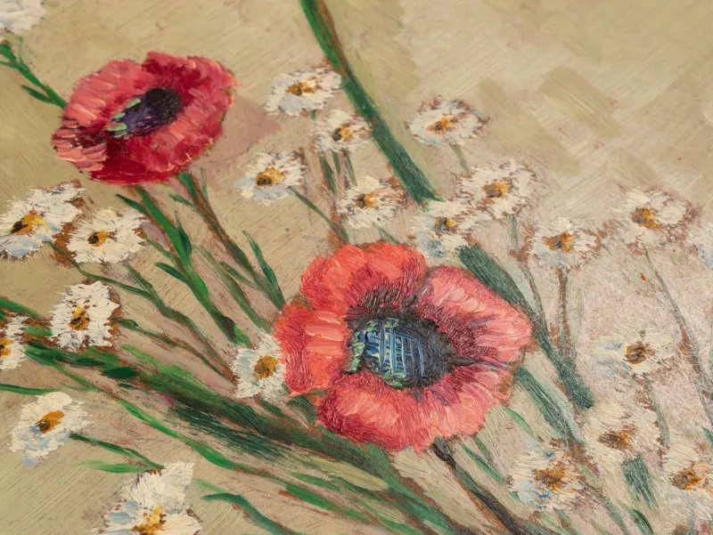 Discount Pamono Poppy and Sunflowers, 1960s, Oil Paintings on Plate, Framed, Set of 2
