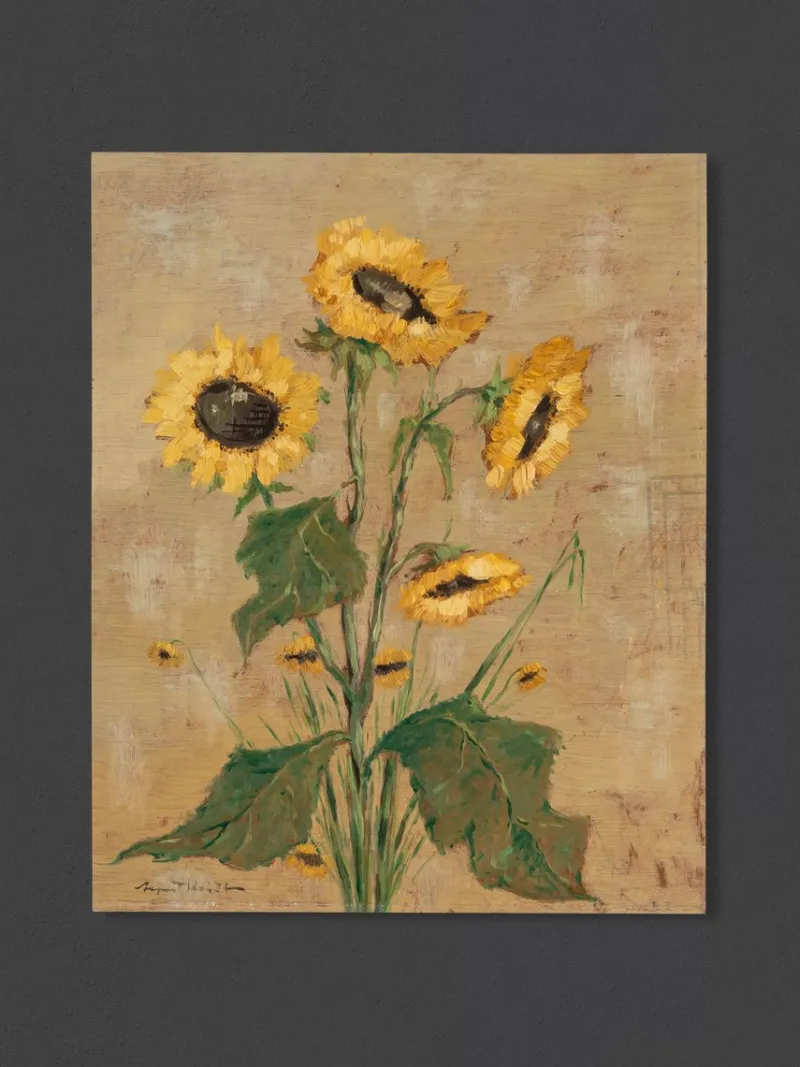Discount Pamono Poppy and Sunflowers, 1960s, Oil Paintings on Plate, Framed, Set of 2