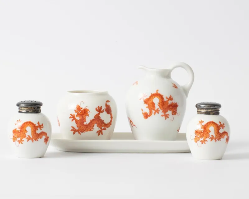 Pamono Porcelain and Silver Cruet Set from Thomas, 1930s, Set of 5