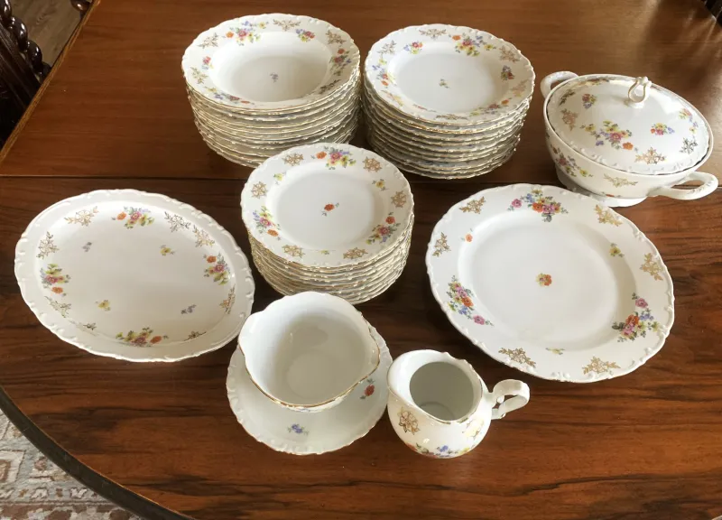 Pamono Porcelain Dinner Service for 10 from Kahla, 1950s, Set of 39> Dinner Plates & Bowls