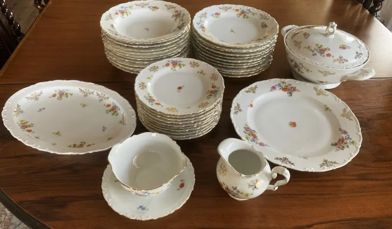 Pamono Porcelain Dinner Service for 10 from Kahla, 1950s, Set of 39> Dinner Plates & Bowls