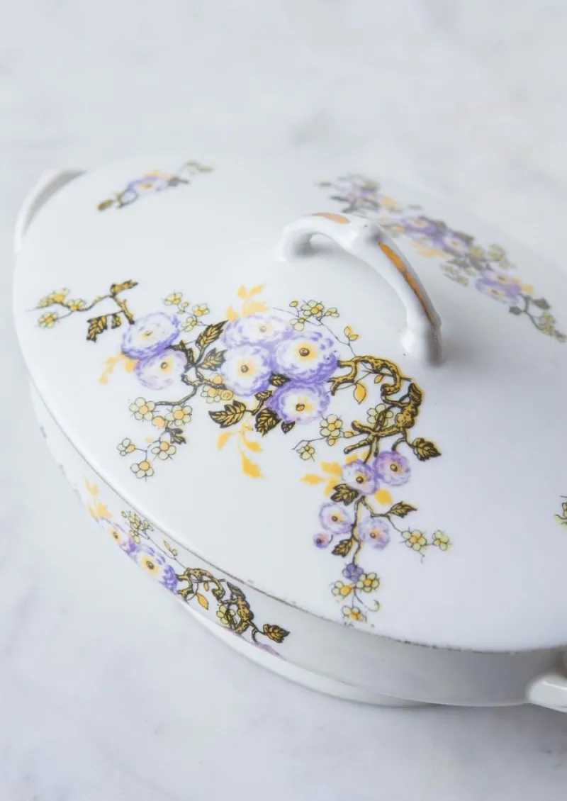 Pamono Porcelain Dishes with Flowers from Limoges, 1940s, Set of 36> Dinner Plates & Bowls