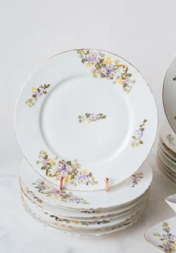 Pamono Porcelain Dishes with Flowers from Limoges, 1940s, Set of 36><noscript><img width=
