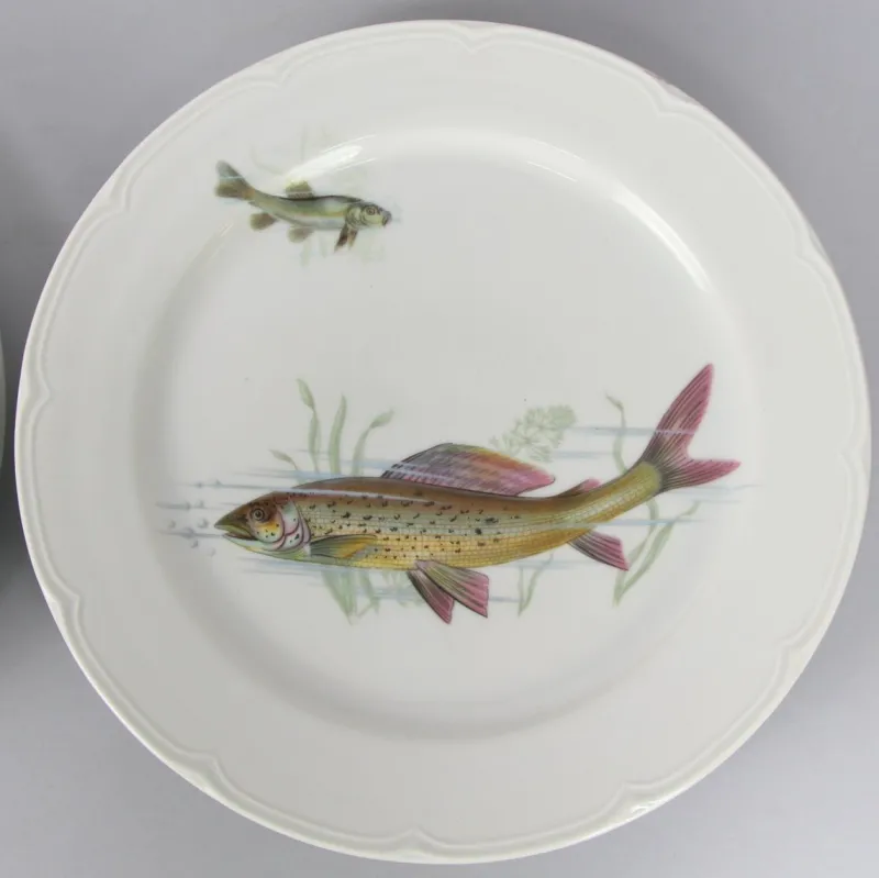 Pamono Porcelain Fish Dishes and Tray Set, 1960s, Set of 7> Trays