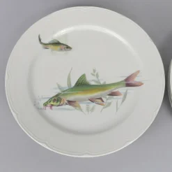 Pamono Porcelain Fish Dishes and Tray Set, 1960s, Set of 7><noscript><img width=