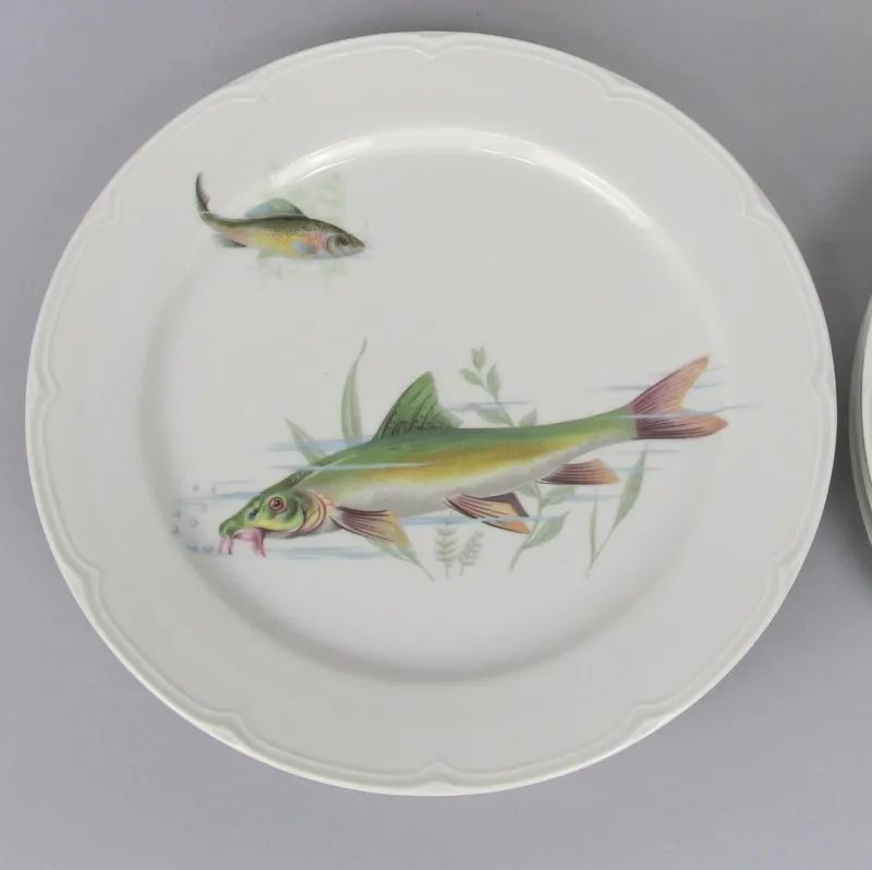 Pamono Porcelain Fish Dishes and Tray Set, 1960s, Set of 7> Trays