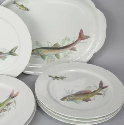 Pamono Porcelain Fish Dishes and Tray Set, 1960s, Set of 7><noscript><img width=
