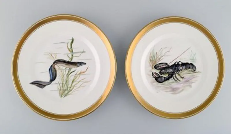 Pamono Porcelain Fish Plates with Hand-Painted Fish Motifs from Royal Copenhagen, Set of 10> Dinner Plates & Bowls