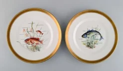 Pamono Porcelain Fish Plates with Hand-Painted Fish Motifs from Royal Copenhagen, Set of 10><noscript><img width=