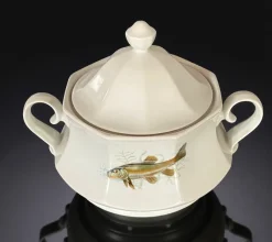 Pamono Porcelain Fish Service with Soup Tureen and Bowl by Winterling Marktleuthen, Bavaria, Germany, 1970s, Set of 15><noscript><img width=