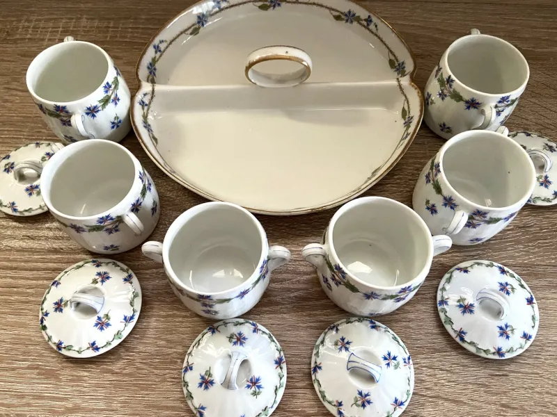 Pamono Porcelain Limoges Cream Pots by Théodore Haviland, 1900, Set of 6> Serving Dishes