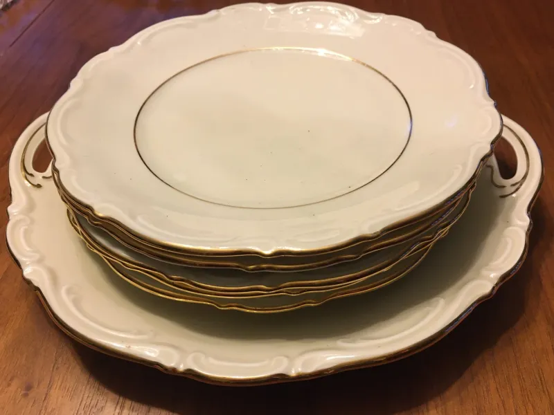 Pamono Porcelain Mitterteich Cymbal Set, 1940s, Set of 6> Dinner Plates & Bowls
