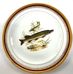 Clearance Pamono Porcelain Plates and Sauce Boat Fish Decoration from Limoges, 1980s, Set of 13