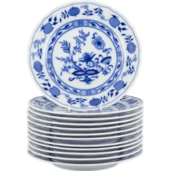 Pamono Porcelain Plates in Blue Onion Pattern, Bavaria, Germany, Set of 12> Dinner Plates & Bowls