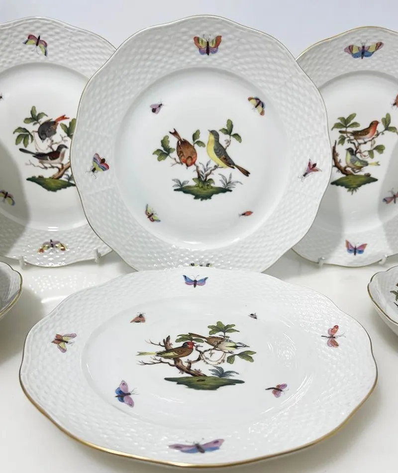 Outlet Pamono Porcelain Rothschild Plates and Cup and Saucer from Herend Hungary, 1960s, Set of 10