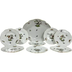 Pamono Porcelain Serving Set with Rothschild Pattern from Herend, Set of 9> Dinner Plates & Bowls