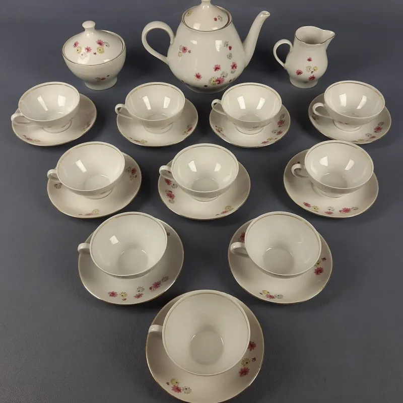 New Pamono Porcelain Tea Service with White and Gold Flowers from Stadtlengsfeld, 1970s, Set of 23